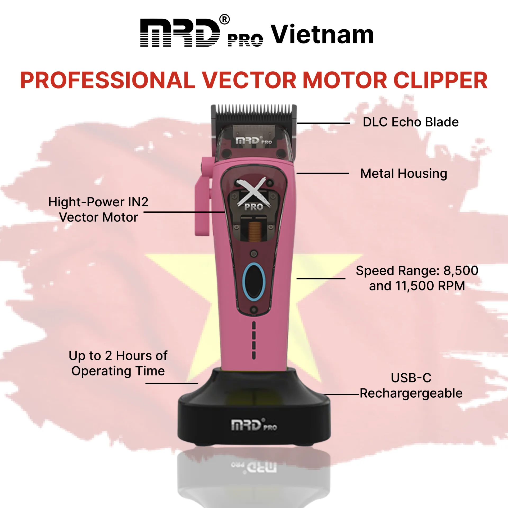 MRDPRO HC-999 XPRO-PINK– Professional Hair Clipper, Premium - Image 7