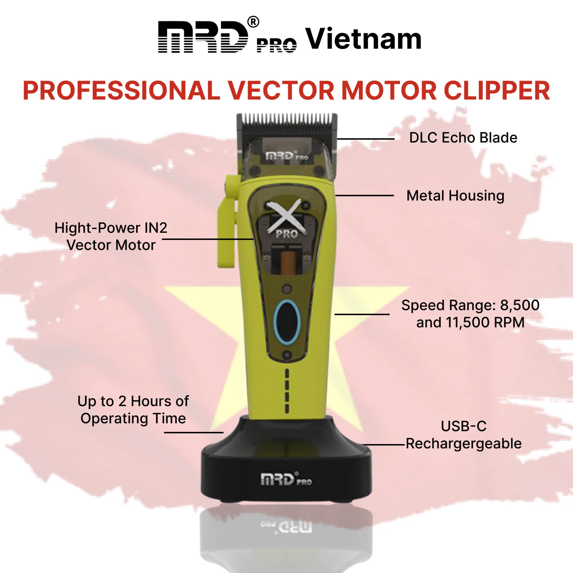 MRDPRO HC-999 XPRO-GREEN– Professional Hair Clipper, Premium - Image 7