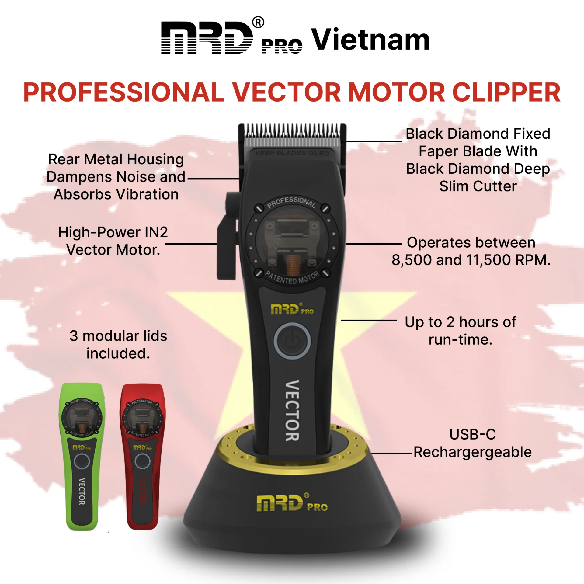 Premium Hair Clipper MRD PRO HC-999 – 10,000rpm Magnetic Motor, 2200mAh Battery, Japanese 440C Blades, Smooth & Cool Operation – Comes with Comb & Oil - Image 8