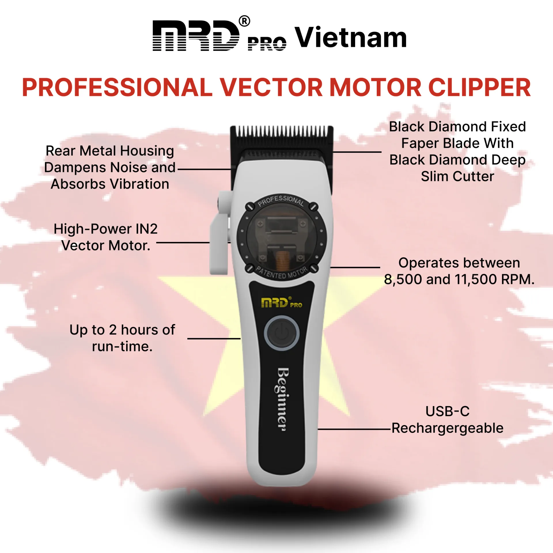 MRDPRO BEGINNER-WHITE-Hair Clipper – Easy to Use, Smooth Performance, Barber-Grade for Beginners - Image 5