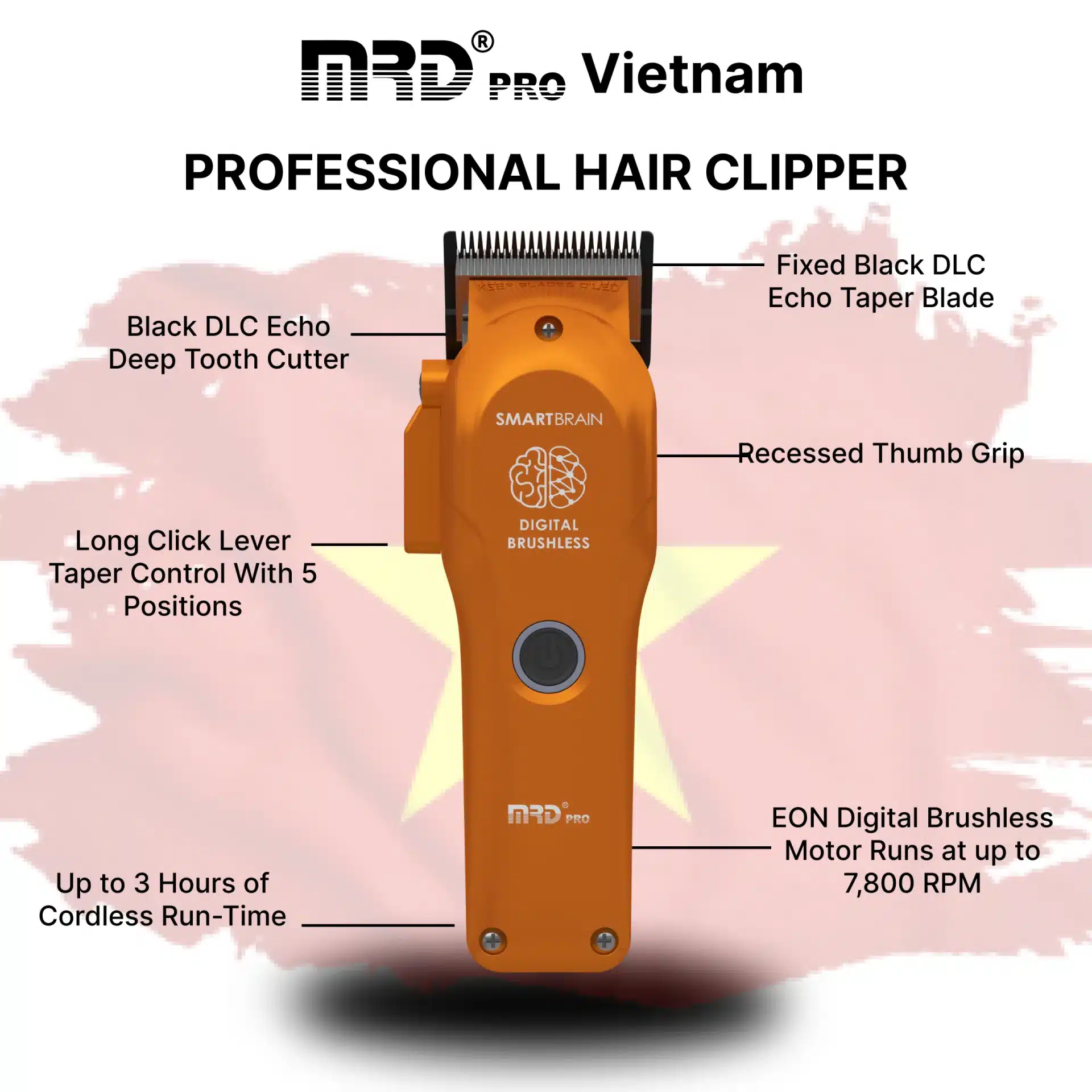 MRDPRO 3969ST Clipper-ORANGE- Powerful Motor, Ultra-Close Edging, Sharp & Precise - Image 6