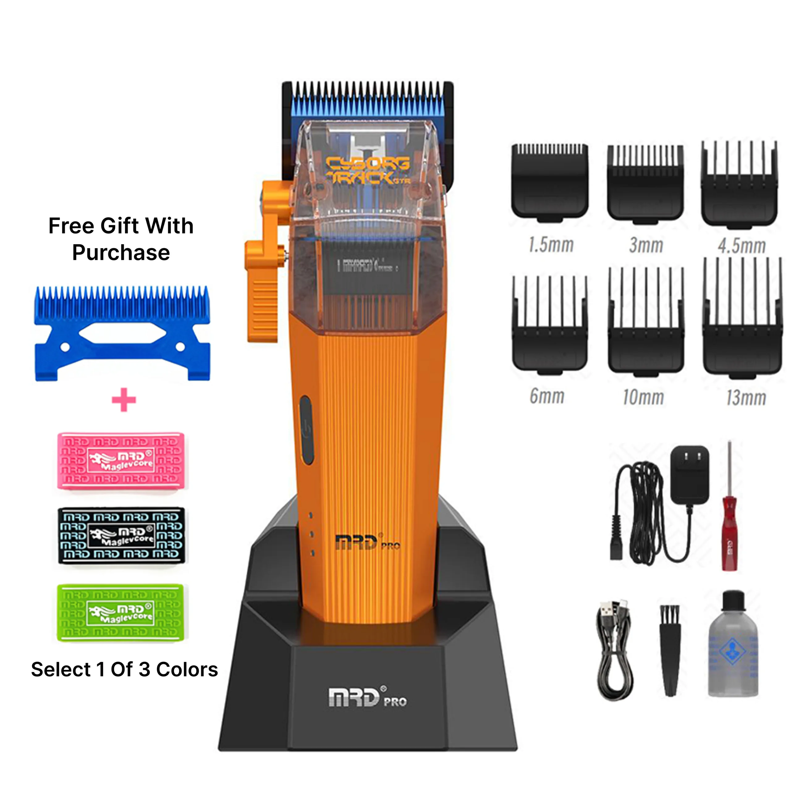 MRDpro CYBORG PRO 2026-ORANGE-Professional Cordless Hair Clipper - Full Metal, 3300mAh, BLPU Motor for Barbers - Image 7