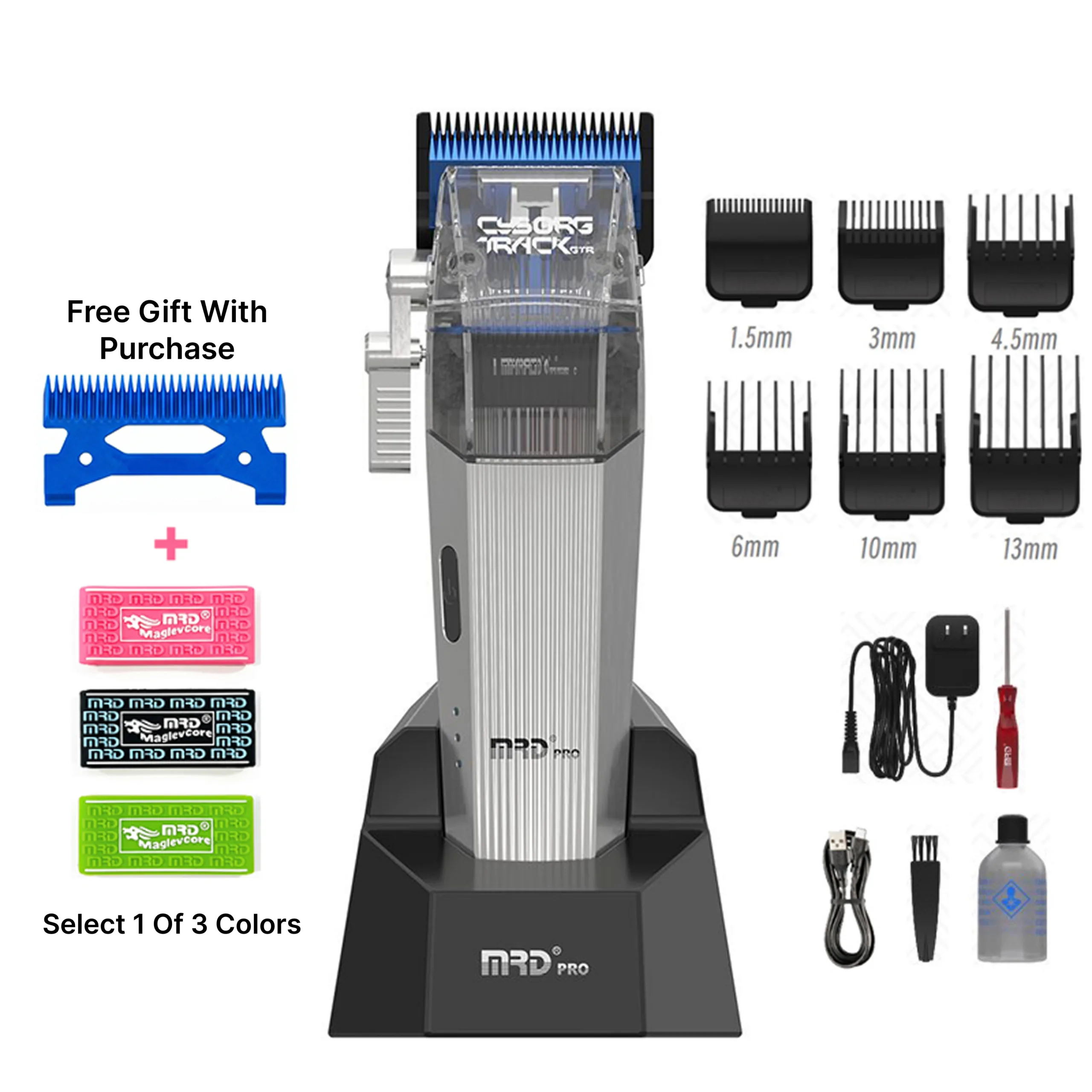 MRDpro CYBORG PRO 2026-SILVER-Professional Cordless Hair Clipper - Full Metal, 3300mAh, BLPU Motor for Barbers - Image 6